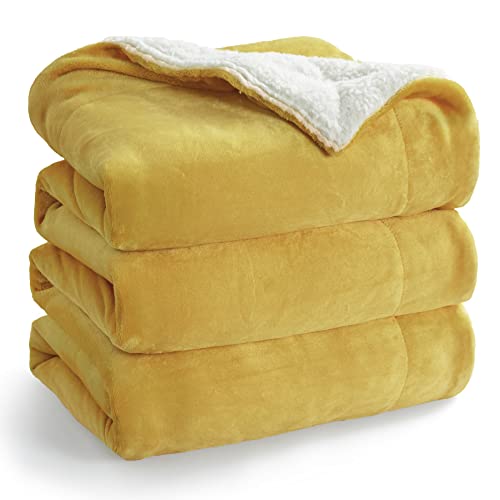Bedsure Sherpa Decke Gelb hochwertige Wohndecke Kuscheldecke extra Dicke Doppelseitig