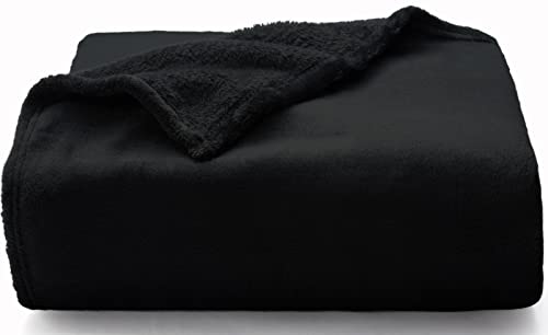 WAVVE Kuscheldecke Flauschige Decke Schwarz 220x240 cm - XXL Fleecedecke 240x220 Weich Sofaüberwurf, Sofadecke warm Als Couchdecke, Tagesdecke oder Bettüberwurf