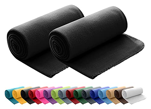 wometo 2er Set Polar Fleecedecke oekoTex 130x160 cm ca. 400g schwer mit Anti-Pilling und Kettelrand schwarz