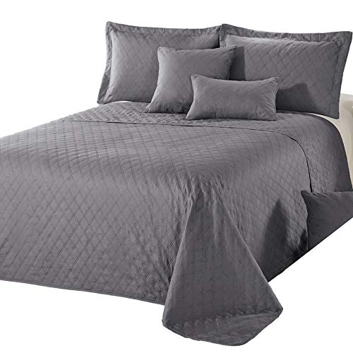 Delindo Lifestyle® Tagesdecke Bettüberwurf Premium GRAU, für Doppelbett, einfarbig für Schlafzimmer, 220x240 cm