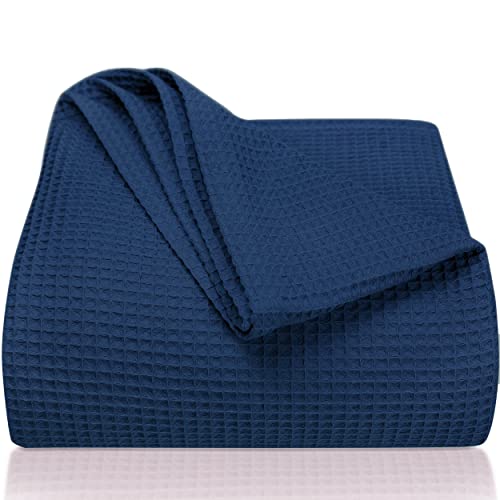 LAYNENBURG Premium Tagesdecke 150 x 200 cm - Waffelpique 100% Baumwolle - leichte Wohndecke Waffeloptik - Baumwolldecke als Bett-Überwurf, Sofa-Überwurf, Couch-Überwurf - Sofa-Decke (blau)