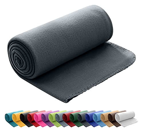 wometo Polar Fleecedecke oekoTex 130x160 cm ca. 400g schwer mit Anti-Pilling und Kettelrand dunkelgrau grau