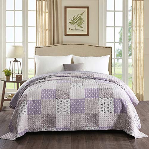 WOLTU Tagesdecke Bettüberwurf 220x240cm, Steppdecke Blumenkaro Patchwork Wendedesign, Bedspreads aus Mikrofaser, überwurfdecke Doppelbett unterfüttert und gesteppt