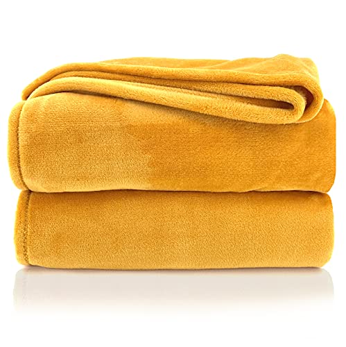 heimtexland ® Premium Flanell Kuscheldecke XXL Super Soft Wohndecke Sofaüberwurf Tagesdecke Ökotex Typ380 Safran Gelb 240x220
