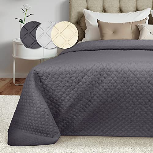 Beautissu Tagesdecke 240x260 cm Olivia Bettüberwurf für Boxspringbett & Sofa in Steppoptik – Große Atmungsaktive Überwurfdecke Elegante Wohndecke Zeitlose Überwurf Bett – Anthrazit