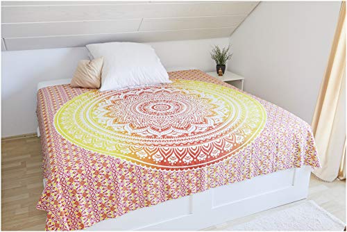 Collido Mandala Wandtuch aus Indien I 100% Baumwolle I ca. 210x220 cm I Indisches Bohemian Tuch I DEKO Wohnzimmer I Indischer Wandteppich als Überwurf oder Tagesdecke für Couch/Bett in Queen Size