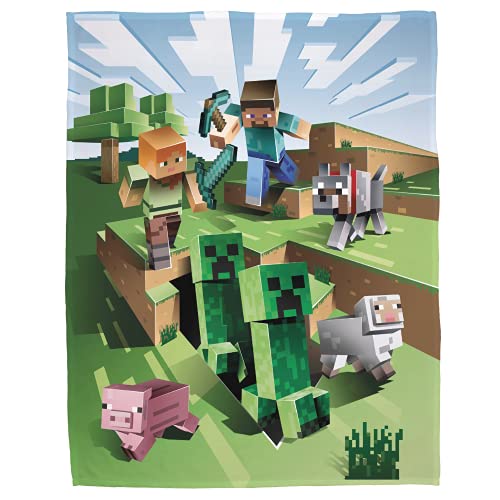 Character World Minecraft Kuscheldecke 160x200 cm · Coral Fleece-Decke Minecraft Figuren Fanartikel für Kinder, Teenager und Erwachsene · Tagesdecke · Überwurf