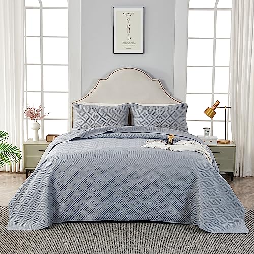 Qucover Tagesdecke Bettüberwurf 180x220cm Grau, Bedspreads aus Mikrofaser, Bettüberwuf Set mit 1 Kissenbezug 50x75cm, Steppdecke bei 3D-Ultraschal genäht, Sofaüberwurf Bettüberwurf Überwurfdecke