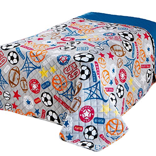 Delindo Lifestyle® Kinderzimmer Tagesdecke Bettüberwurf Sports, für Kinder Einzelbett, für Mädchen und Jungen, 170x210 cm