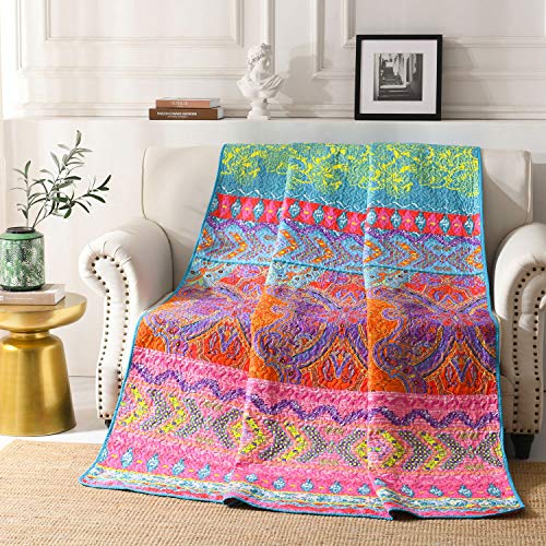 Qucover Tagesdecke 150 x 200 cm Bunte Gesteppte Decke aus Mikrofaser Bettüberwurf für Einzelbett Sofaüberwurf Boho Indische Exotik